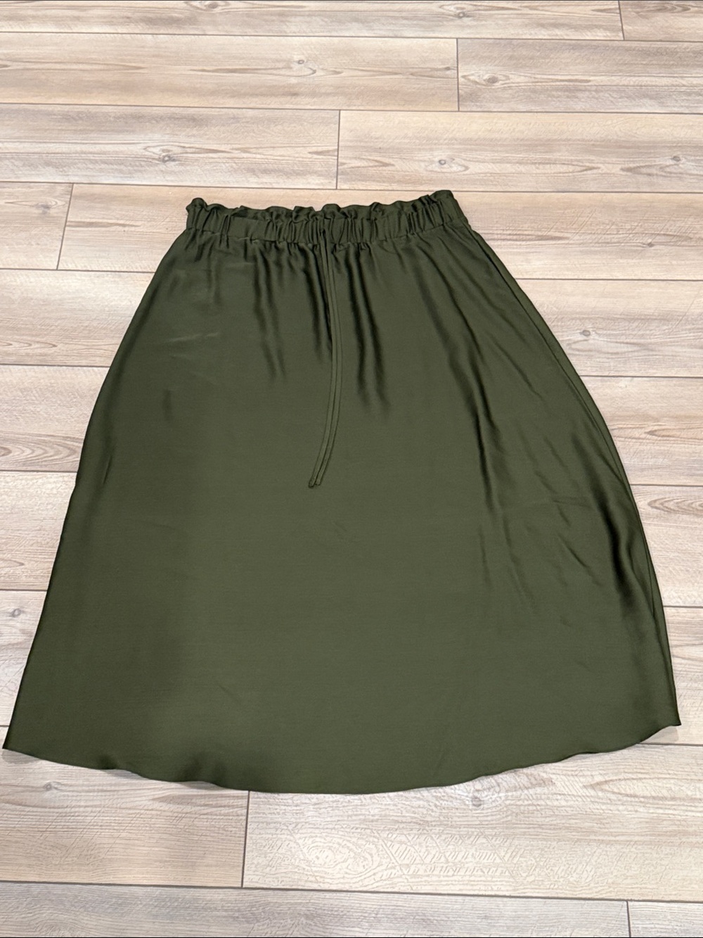 Ann Taylor Factory Olive A-Line Midi Skirt with Drawstring Waist